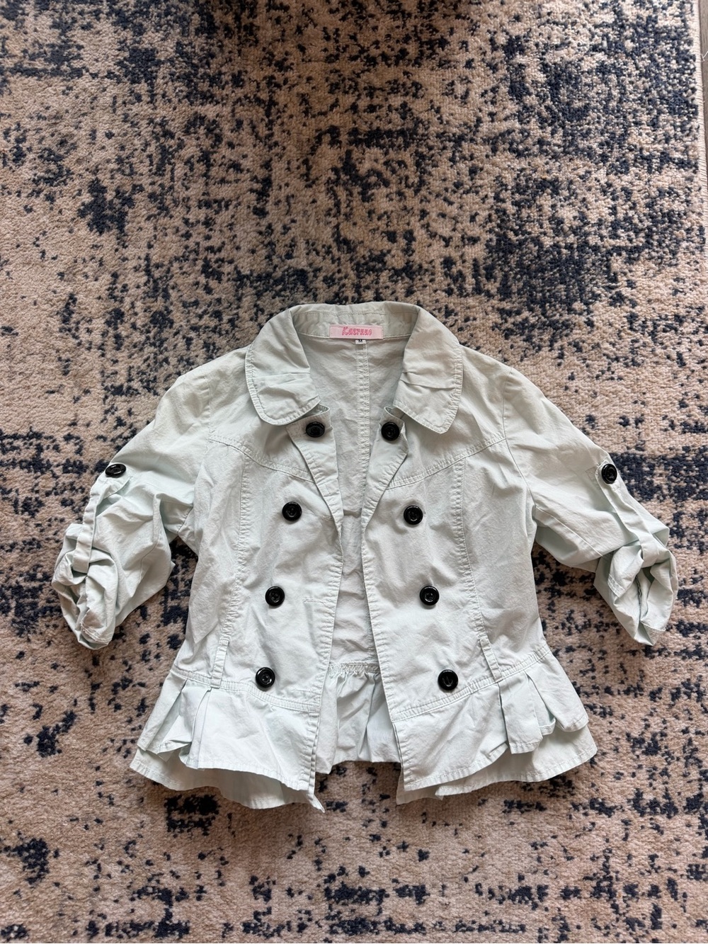 Women’s' Light Mint Double-Breasted Ruffle Hem Jacket